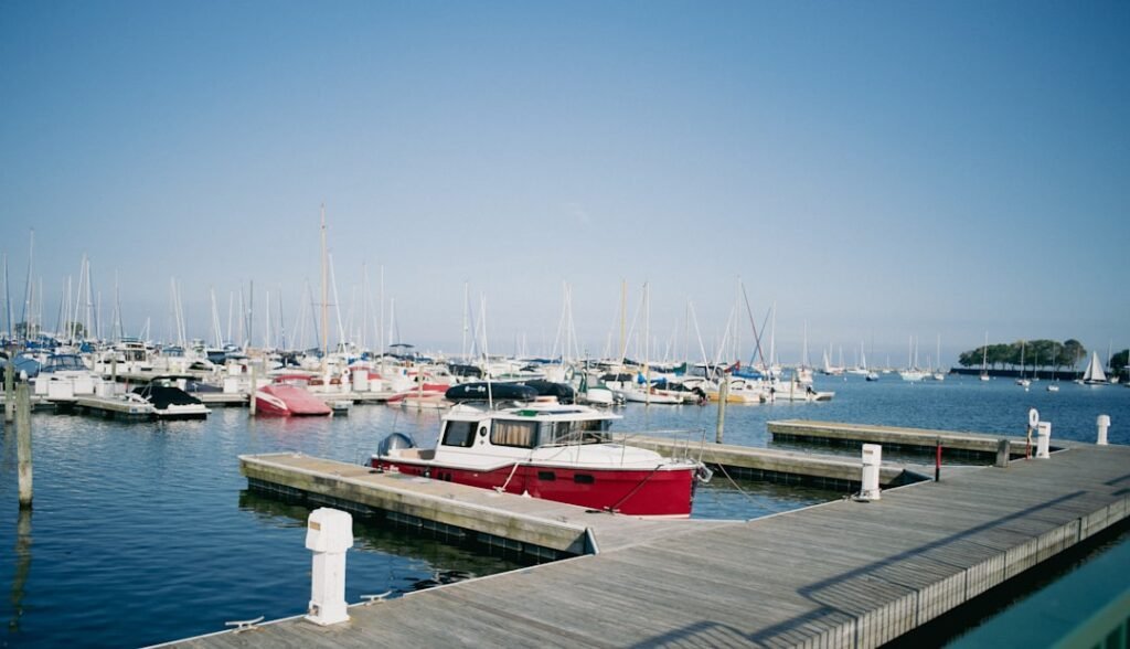 a harbor filled with lots of boats on top of water