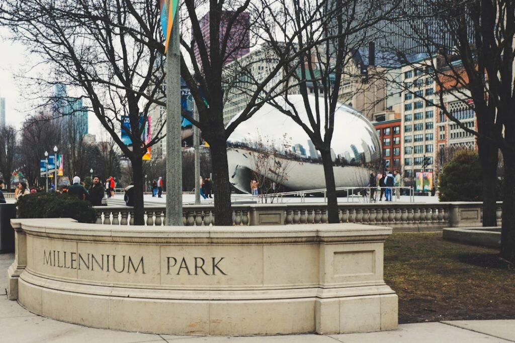 Millennium park, chicago, features the bean