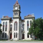 An old courthouse with a clock tower.